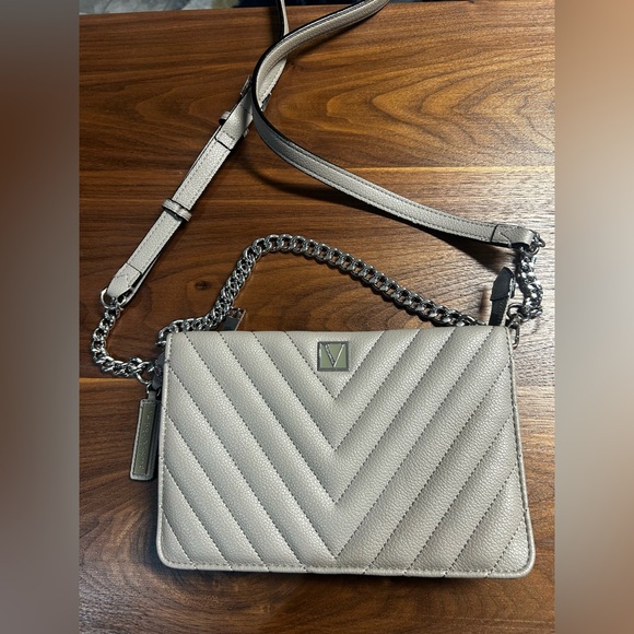 Victoria's Secret Handbags - Elegant Silver Quilted Shoulder Bag with hand mirror inside pocket